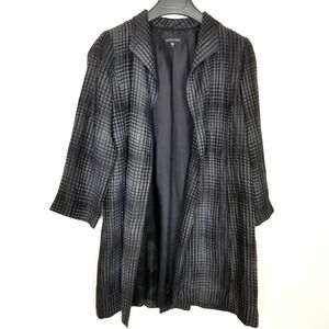 Eileen Fisher Women Linen Blend Open Front Light Jacket Sz S Gray Black Lined